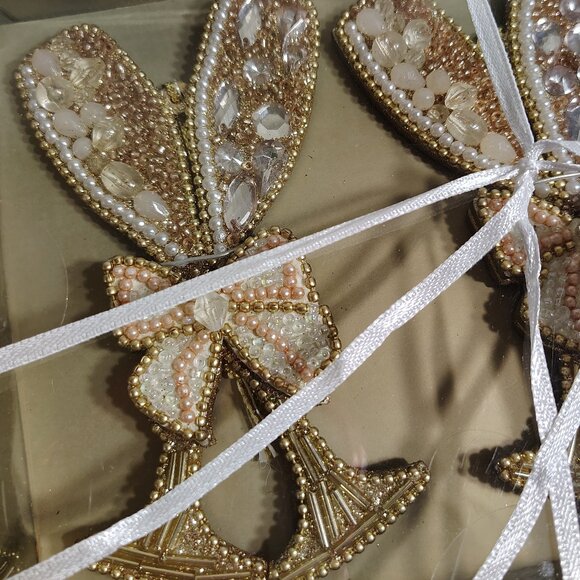 34th & Pine Ornament Set (of Two) Beaded Champagne Glasses w Bow Fly by Night - Picture 2 of 6
